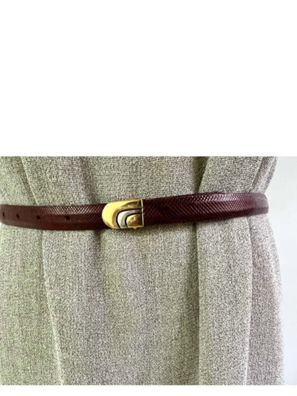 🎁 Vintage belt / burgundy reptile leather / skinny minimalist made in Canada New